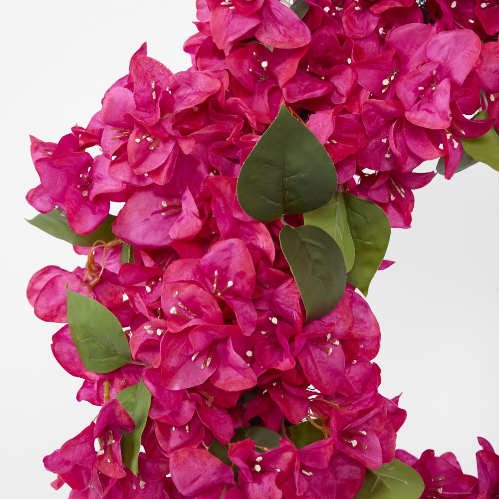Pink bougainvillea wreath with green leaves