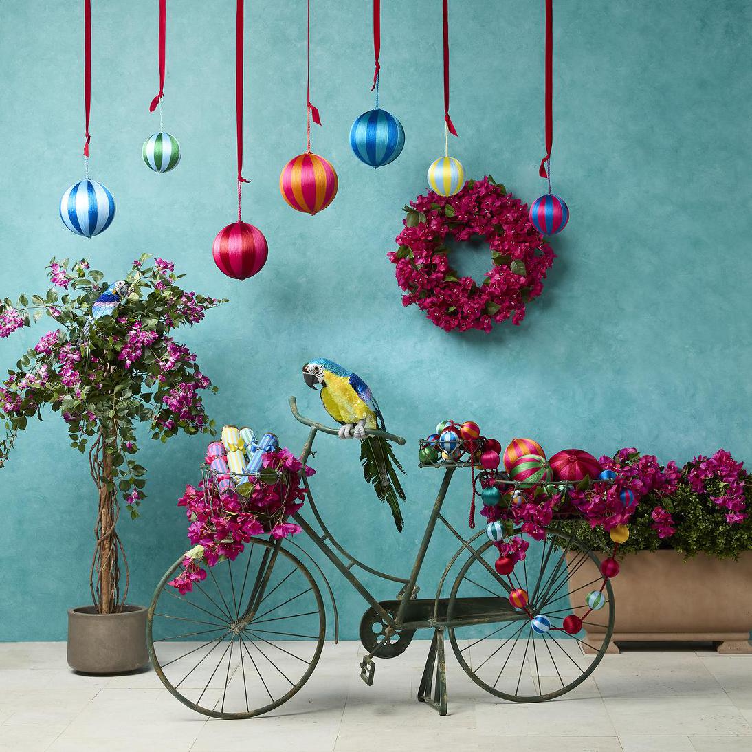 Pink bougainvillea wreath with green leaves