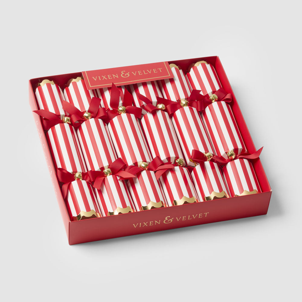 Red and white striped Christmas crackers