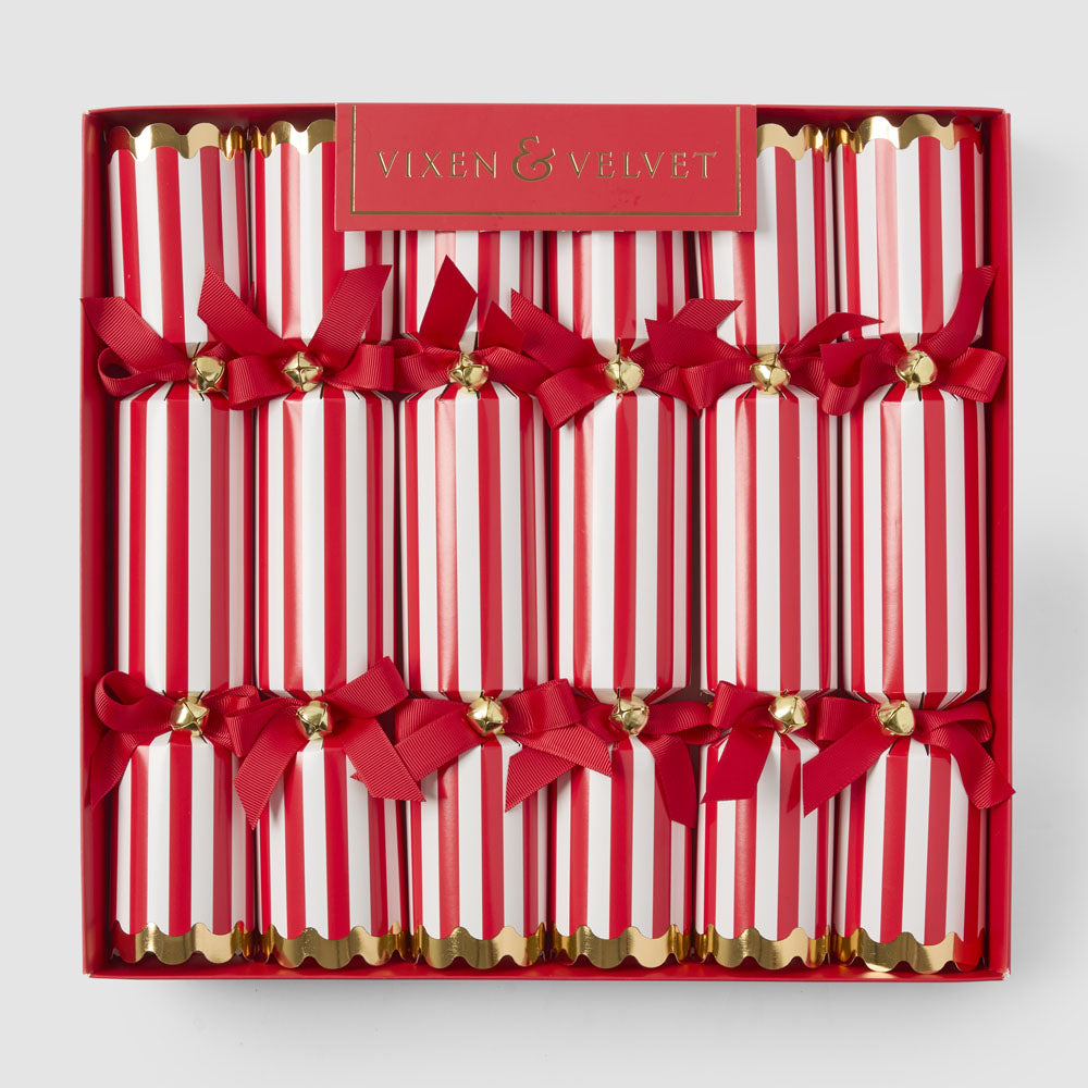 Red and white striped Christmas crackers