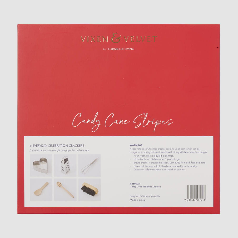 Red and white striped Christmas crackers