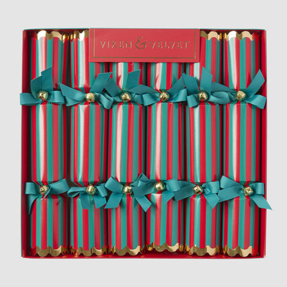 Green and red striped Christmas crackers