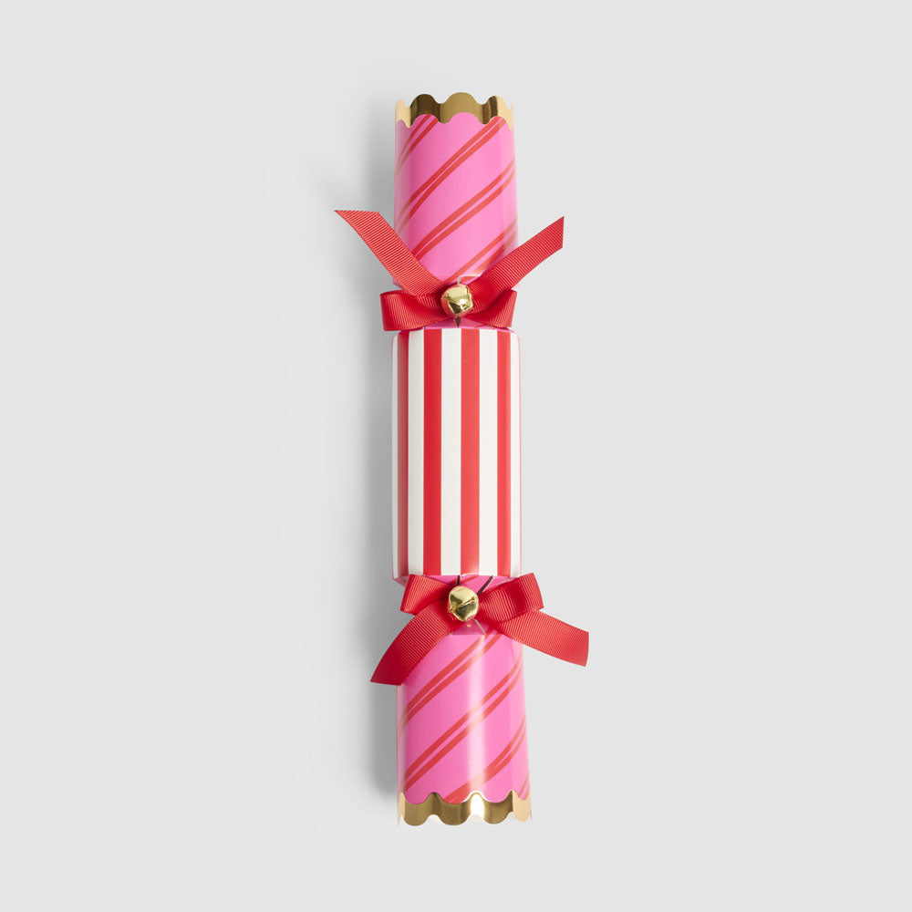 Red and pink striped Christmas crackers