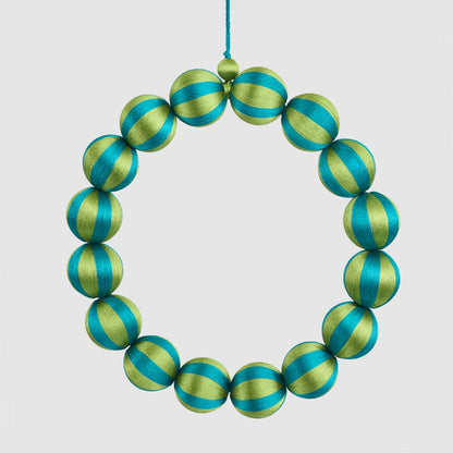 Large emerald and green striped bauble wreath