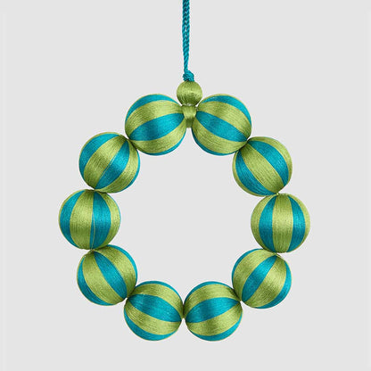 Small emerald and green striped bauble wreath