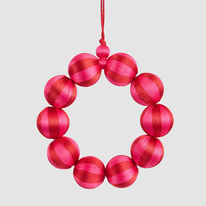Small fuchsia and red striped bauble wreath