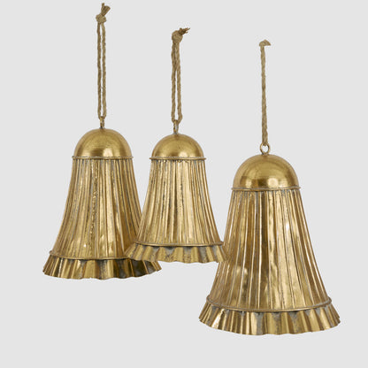 Gold Pleated Bells - Set of 3