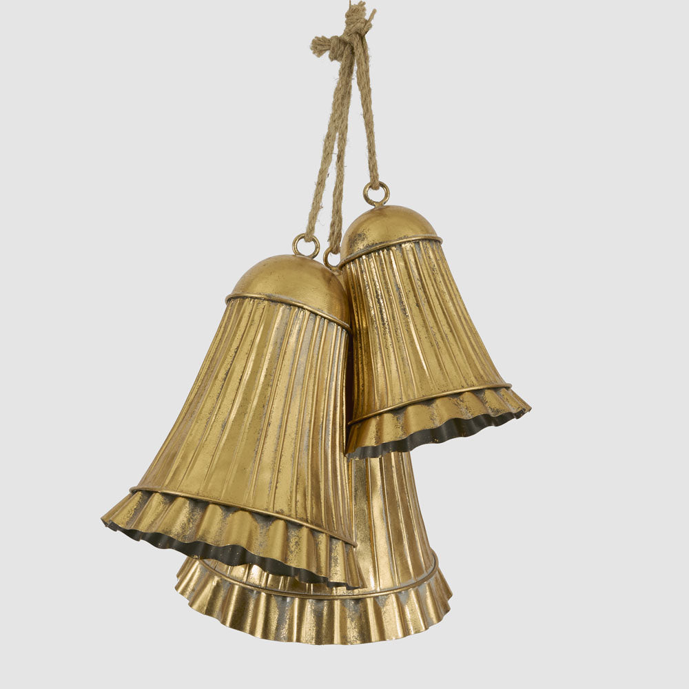 Gold Pleated Bells - Set of 3