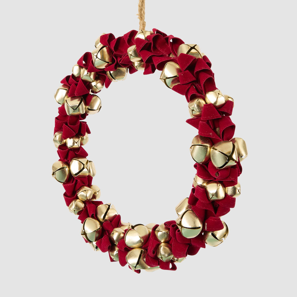 Red Velvet & Gold Bell Wreath
