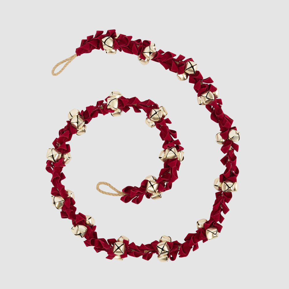 Red Velvet & Gold Bell Garland