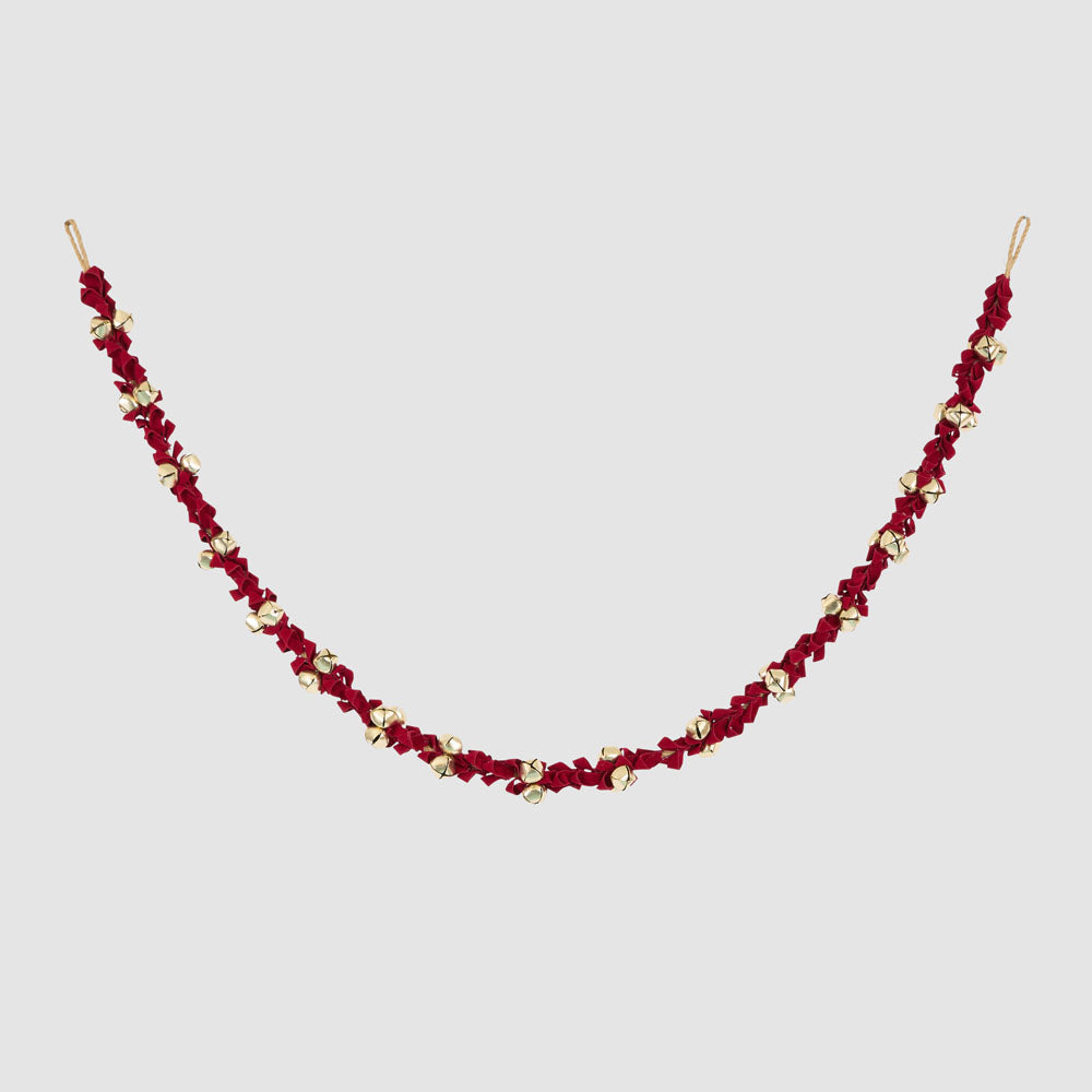 Red Velvet & Gold Bell Garland