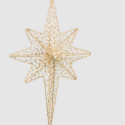 Close-up of the gold wire star showing fine radiating wires and small bead details