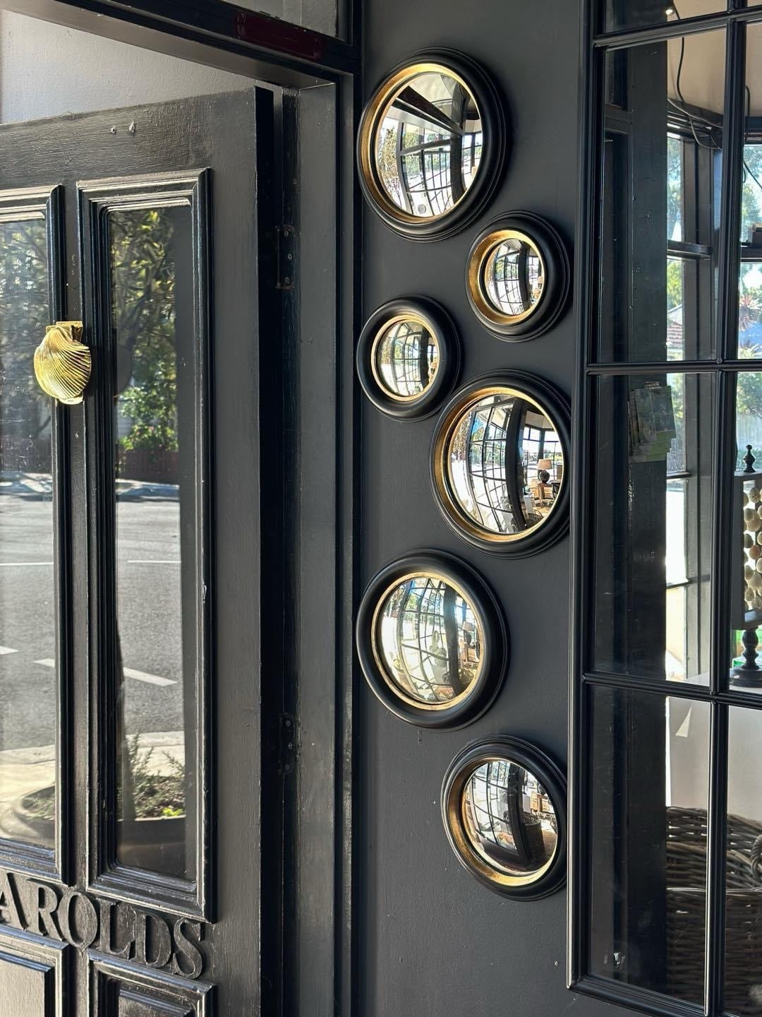 Convex Mirror - Black & Gold Frame