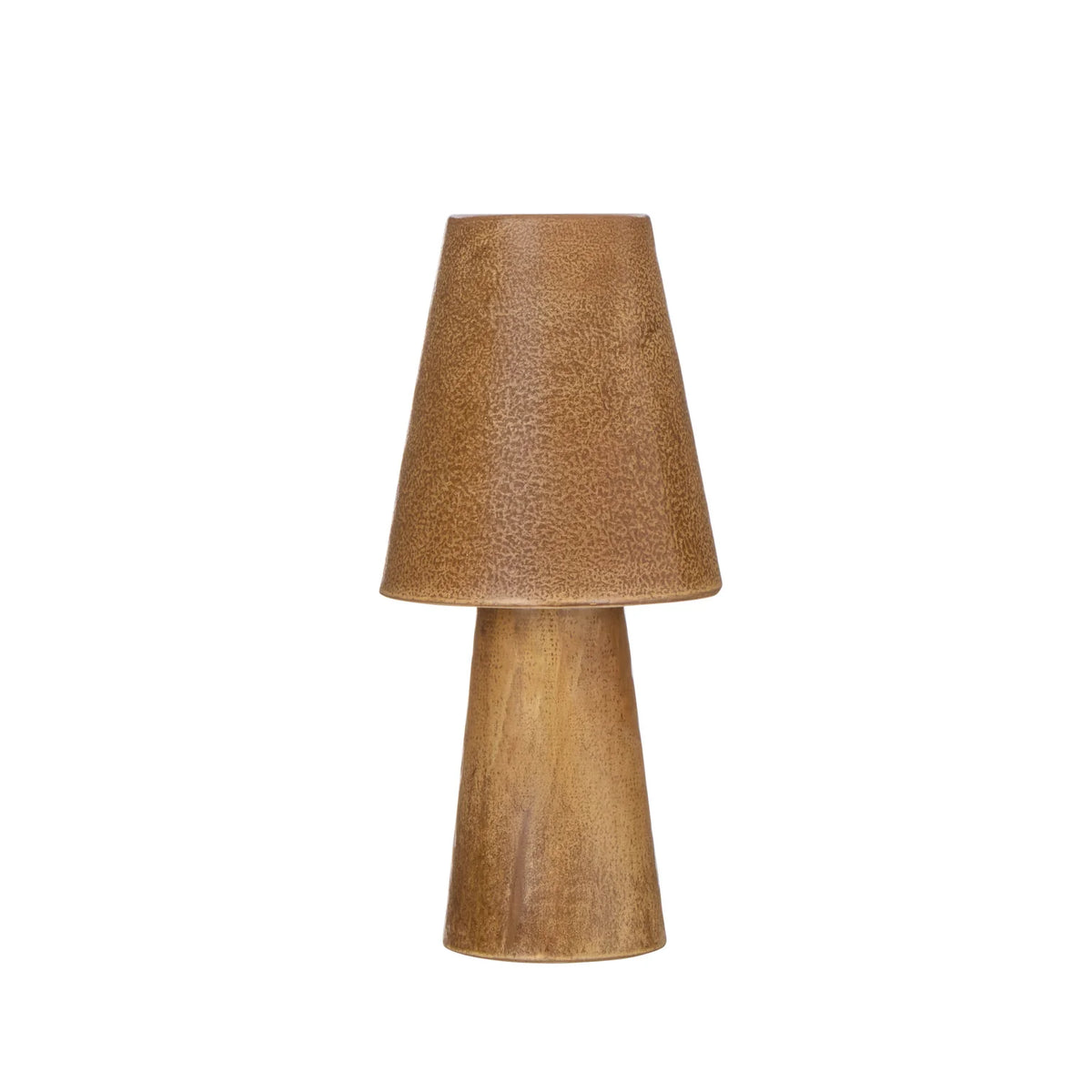 Close view of textured rust reactive glaze on a ceramic lamp shade