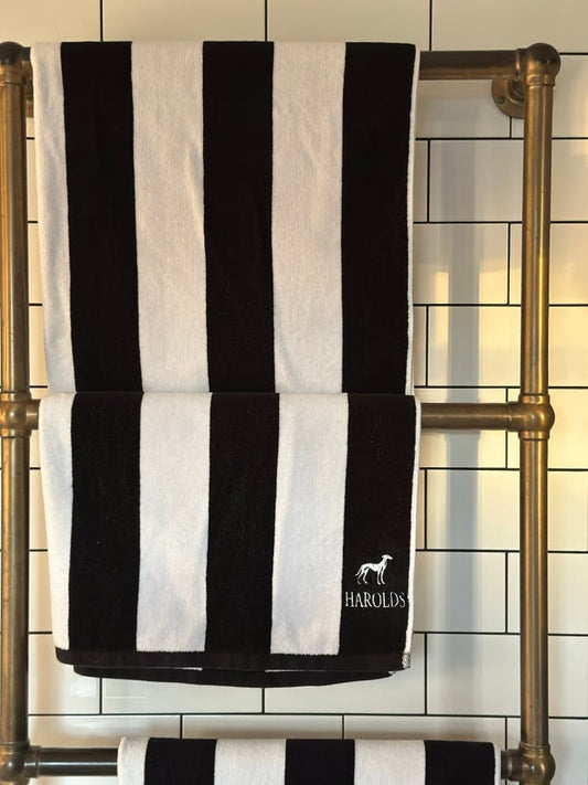 Harolds Signature Pool Towel - Black & White Stripe