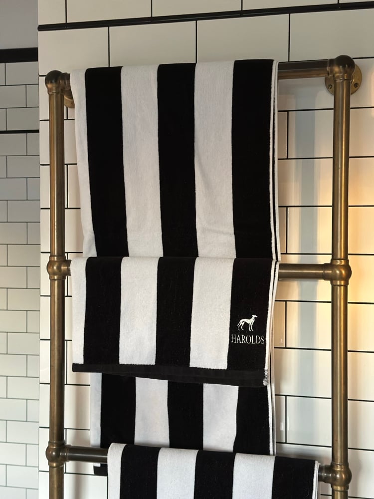 Harolds Signature Pool Towel - Black & White Stripe