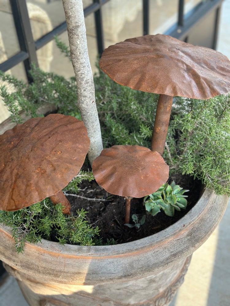 Rust Mushroom Garden Stakes - Set of Three