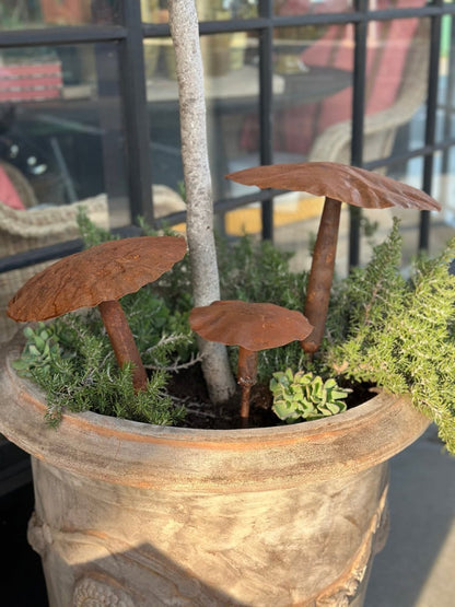Rust Mushroom Garden Stakes - Set of Three