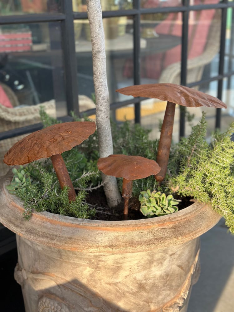 Rust Mushroom Garden Stakes - Set of Three