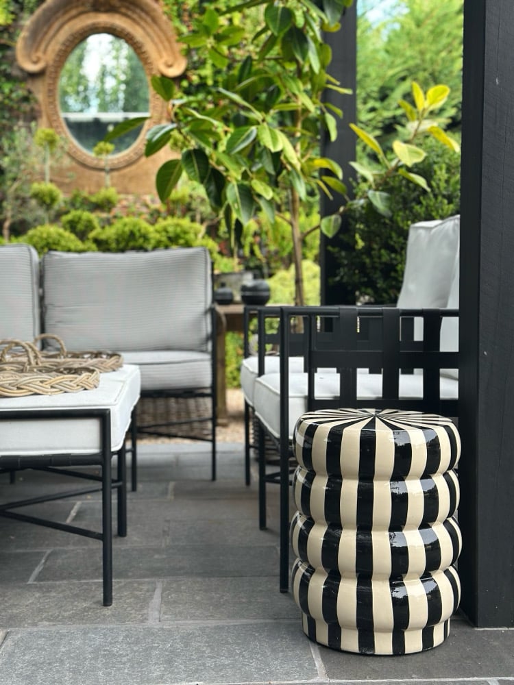 Striped Black Garden Stool