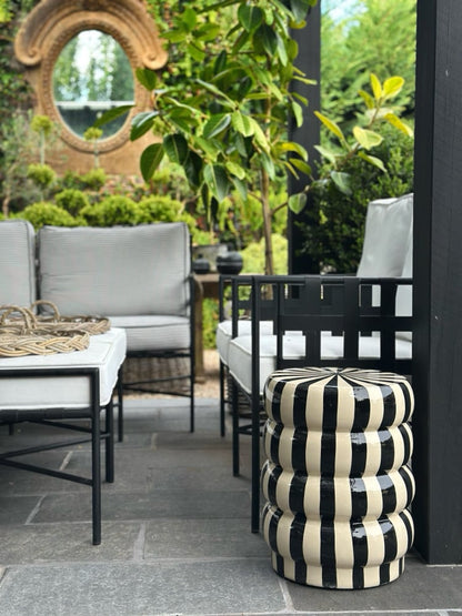 Striped Black Garden Stool