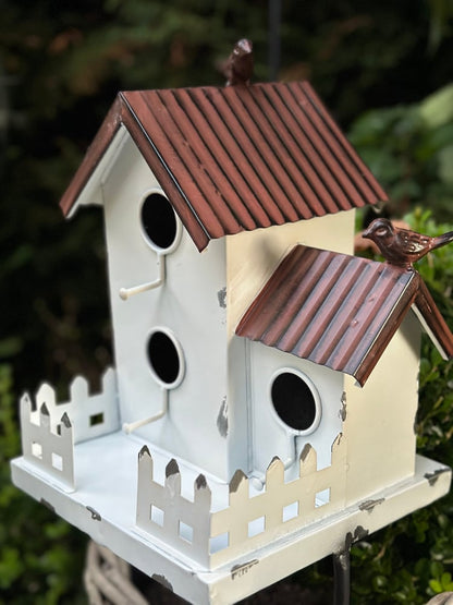 Birdhouse Stake - White & Copper