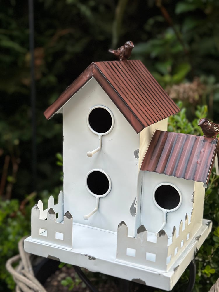 Birdhouse Stake - White & Copper